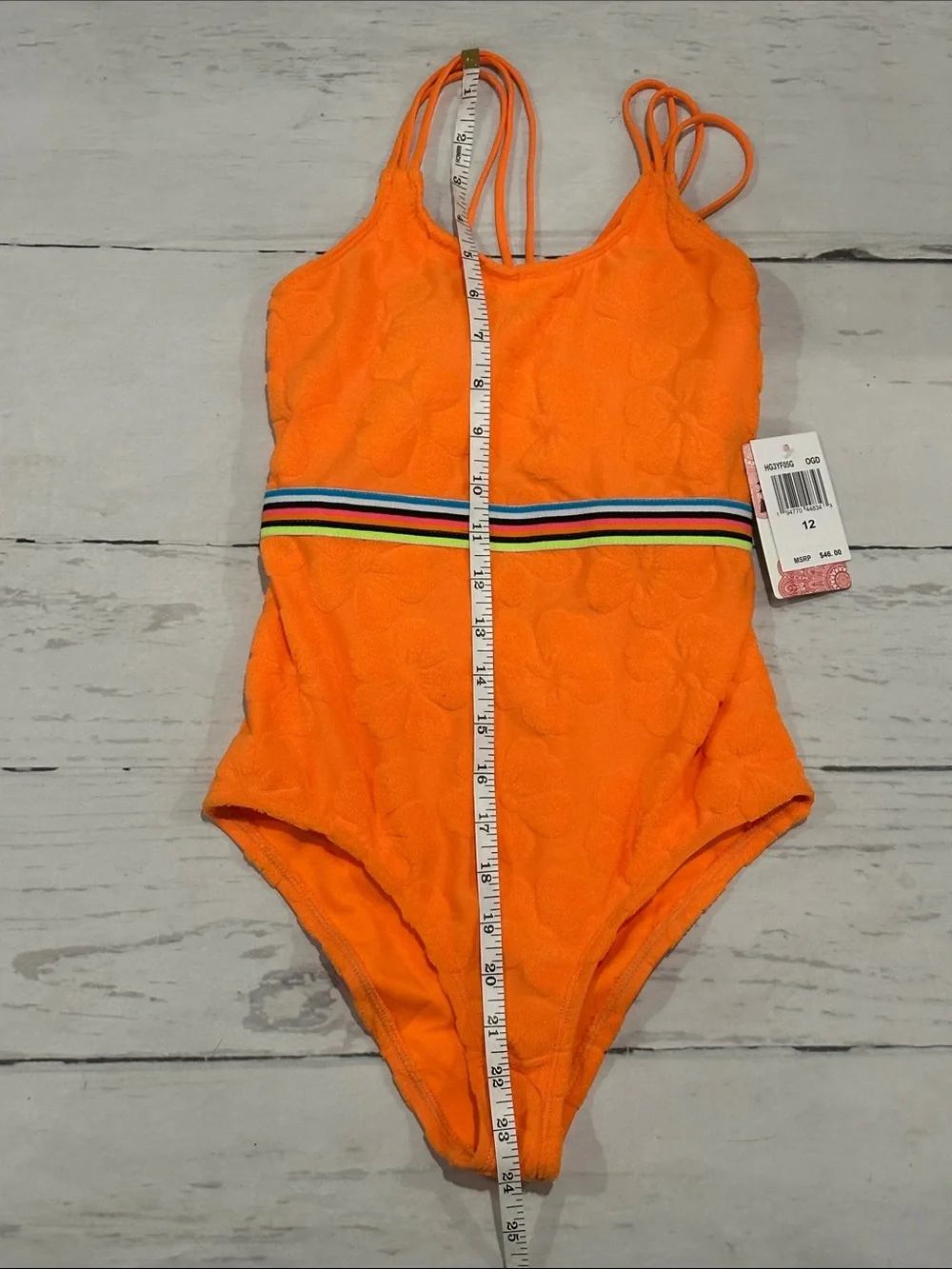 Hobie Orange One-Piece Swimsuit with Striped Waistband terry tropical floral 12